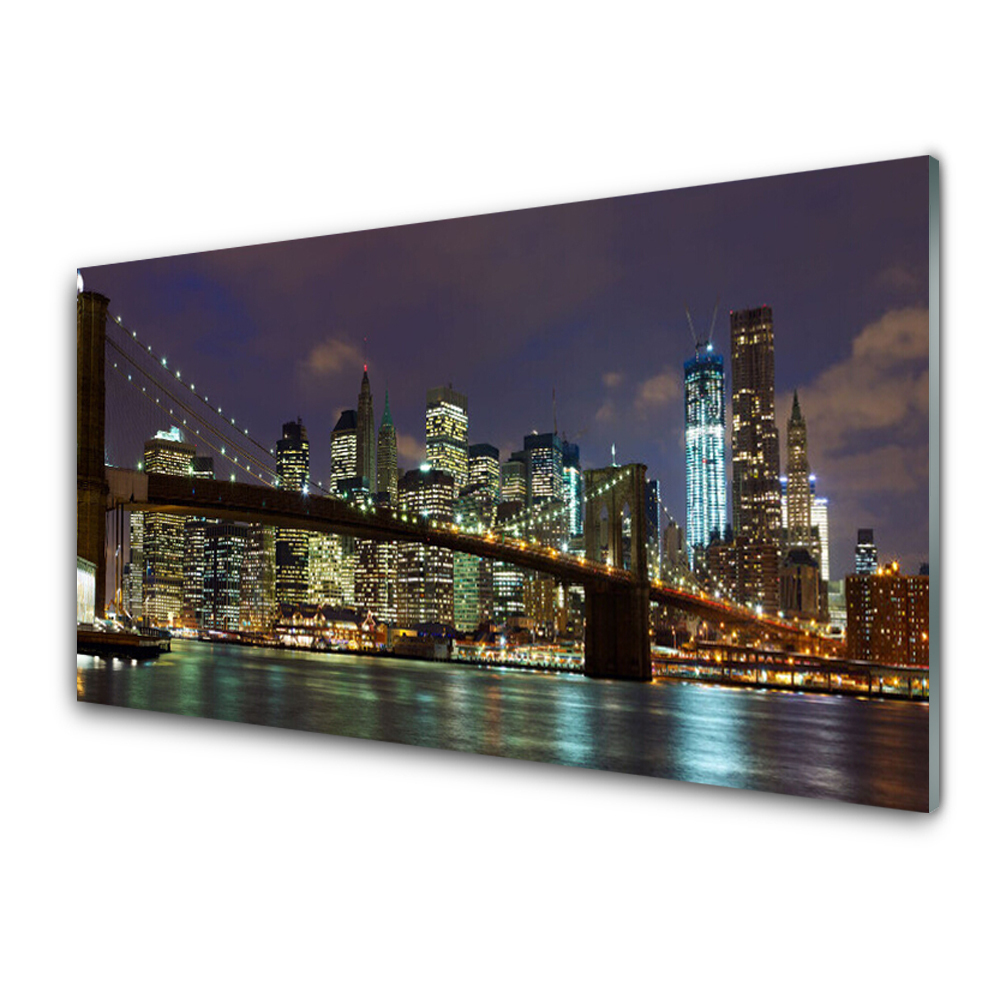 Skleněný obraz na zeď Most v noci na pozadí města