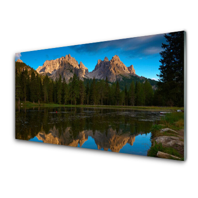 Skleněný obraz na zeď Horská krajina a jezero