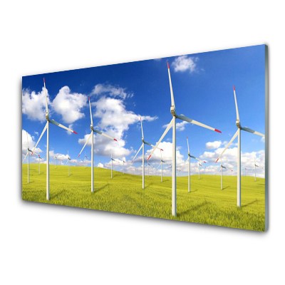 Skleněný obraz na zeď Větrné mlýny na louce