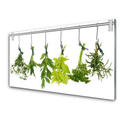 Skleněný obraz na zeď Svazky bylinek zavěšené na háčcích