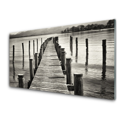 Skleněný obraz na stěnu Černobílý mořský most Architektura