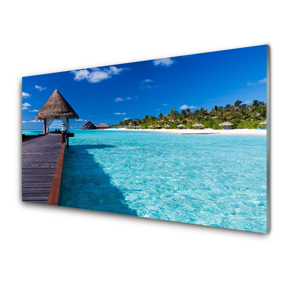 Moderní skleněný obraz Plošina u pláže modrá voda