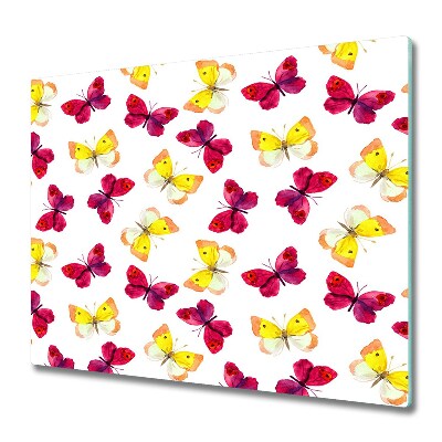 Skleněná deska do kuchyně Růžové a žluté motýly