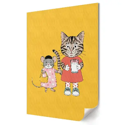 Nástěnná grafika na plátně Přátelství kočky a myši v barvách