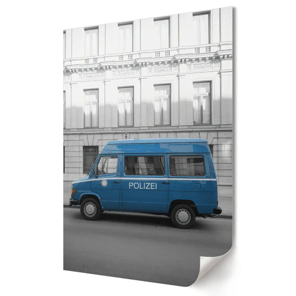 Plakát na zeď Modré policejní auto v městské krajině