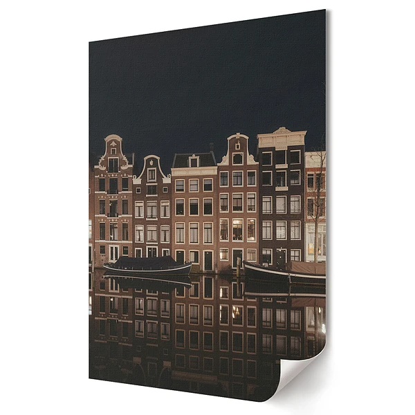 Obraz na plátně Noční odraz amsterdamských činžovních domů