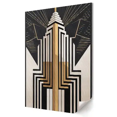 Nástěnná grafika na plátně Výšková budova ve stylu art deco ve zlaté barvě