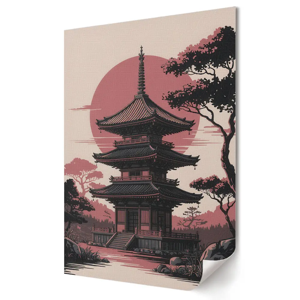 Obraz na plátně Japonská pagoda v zapadajícím slunci