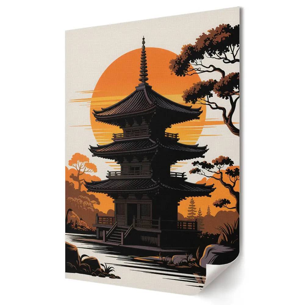 Nástěnný obraz na plátně Japonská pagoda při západu slunce