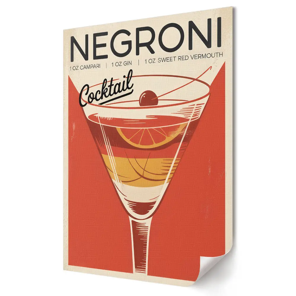 Nástěnná grafika na plátně s motivem klasického retro koktejlu Negroni