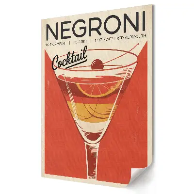 Nástěnná grafika na plátně s motivem klasického retro koktejlu Negroni