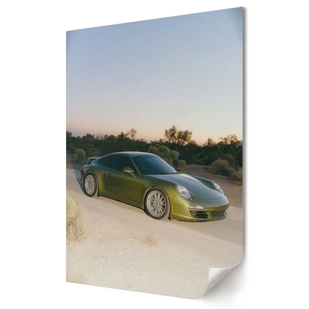 Moderní obraz na plátně Zelené Porsche na pozadí pouště