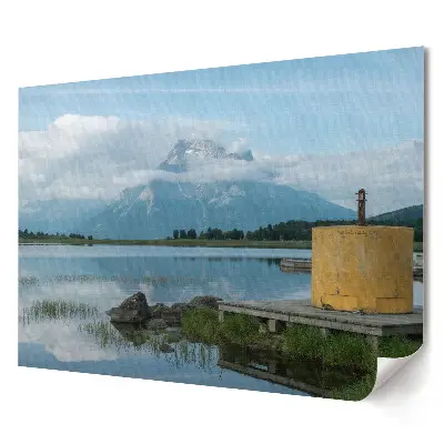 Prémiový nástěnný plakát Klidné jezero s horskou kulisou