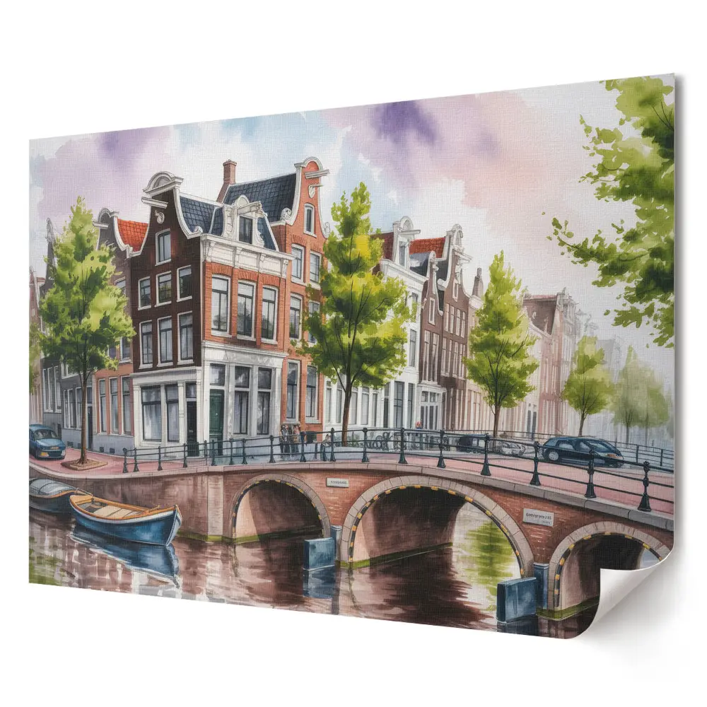 Odolný plakát na zeď Okouzlující amsterdamské kanály v malbě