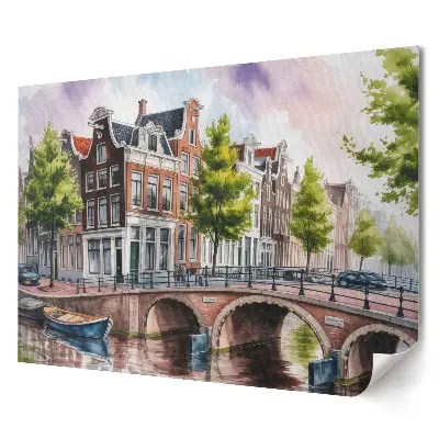 Odolný plakát na zeď Okouzlující amsterdamské kanály v malbě