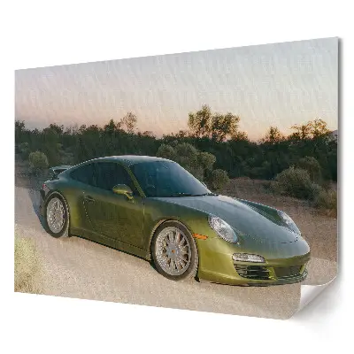 Prémiový nástěnný plakát Zelené Porsche na pouštní silnici