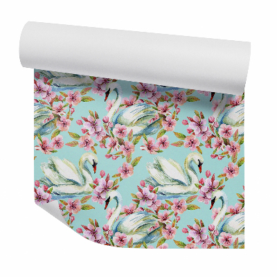 Tapeta Labutě v růžových květech