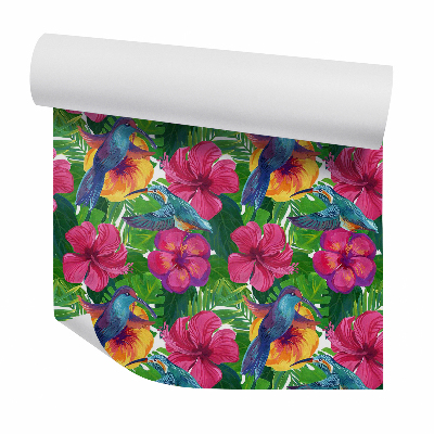 Samolepící tapeta Exotické krásné květiny a ptáci