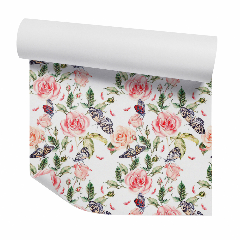 Tapeta Realističtí motýli na květech růží