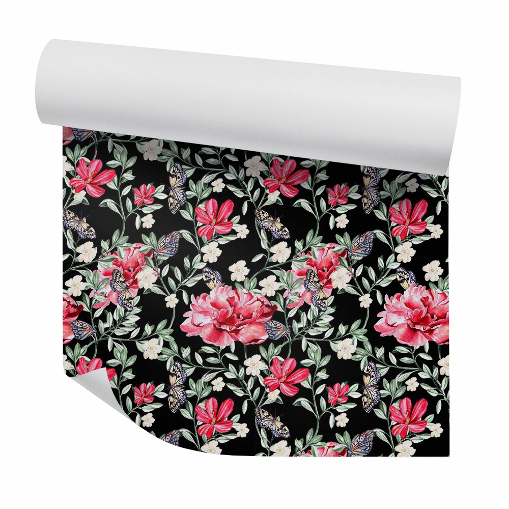 Samolepící tapeta Exotické květiny a krásní motýli