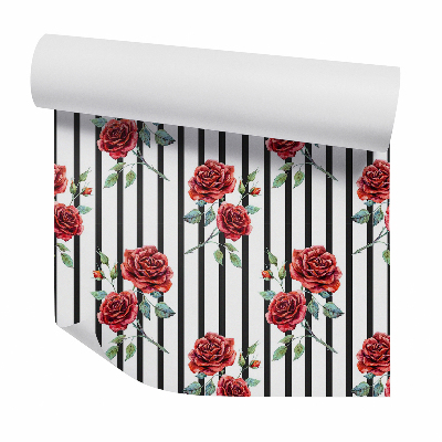Tapeta na zeď Růže na svislých černých pruzích