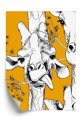 Samolepící tapeta Žirafy na oranžovém pozadí