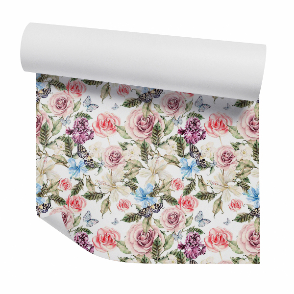 Samolepící tapeta Zahradní dekorativní květiny mezi motýly