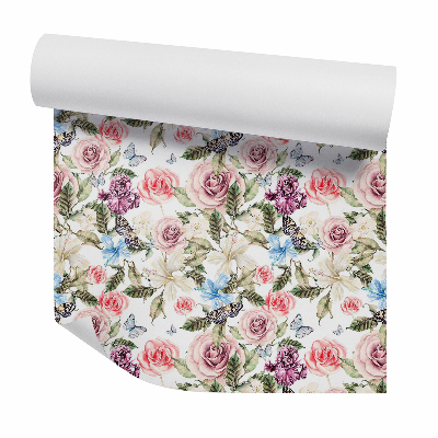 Samolepící tapeta Zahradní dekorativní květiny mezi motýly