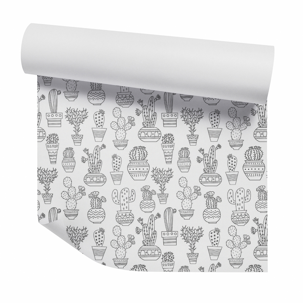 Samolepící tapeta Kaktusy v květináčích skica