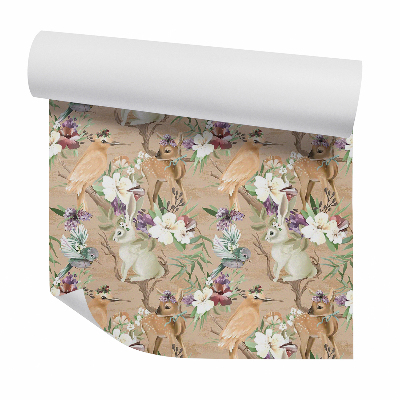 Samolepící tapeta Lesní zvířata mezi květinami
