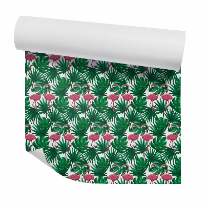 Samolepící tapeta Plameňáci a listy monstery