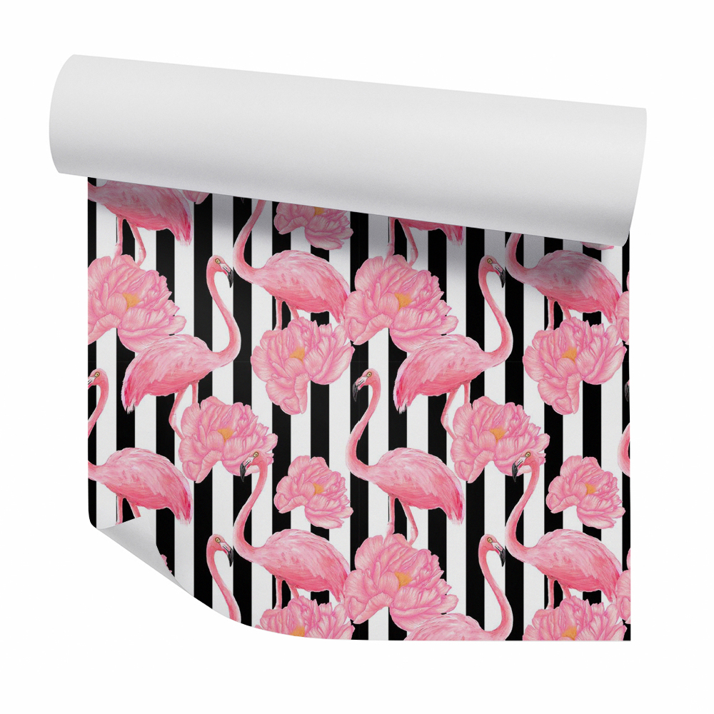 Tapeta na zeď Pyšní plameňáci na černých pruzích