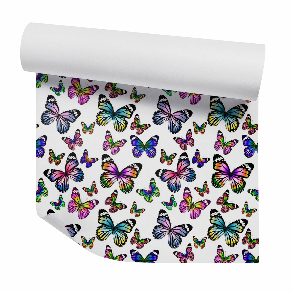 Samolepící tapeta Barevní motýli na bílém pozadí