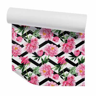 Tapeta Červené květy na pruhovaném pozadí