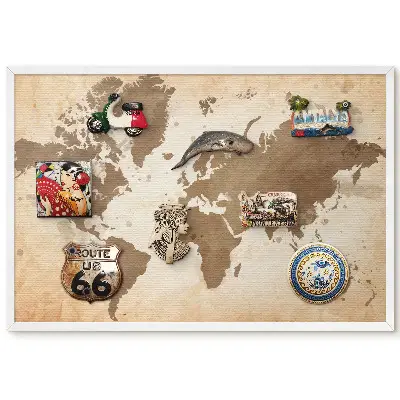 Magnetická tabule Hnědá mapa světa ve vintage stylu