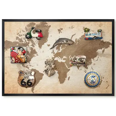 Magnetická nástěnná tabule Hnědá mapa světa ve vintage stylu