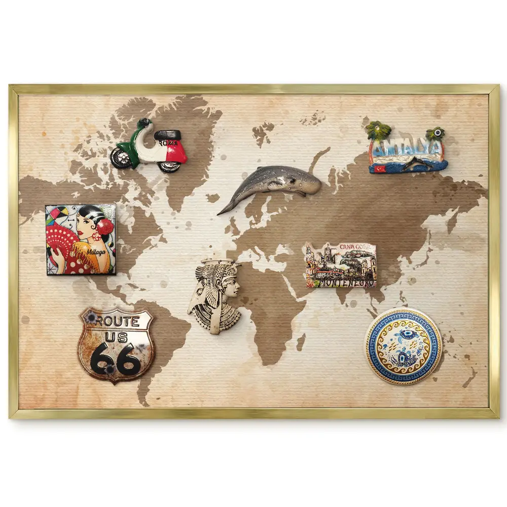 Magnetická tabule na ledničku Hnědá mapa světa ve vintage stylu