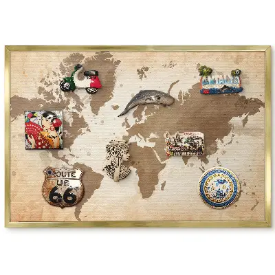 Magnetická tabule na ledničku Hnědá mapa světa ve vintage stylu