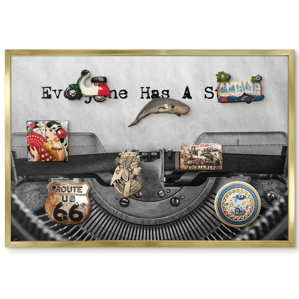Magnetická tabule ve zlatém rámu Retro psací stroj