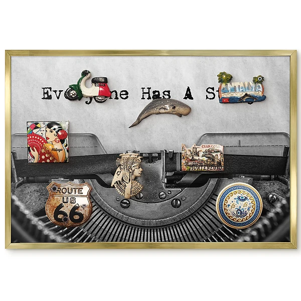 Magnetická tabule ve zlatém rámu Retro psací stroj