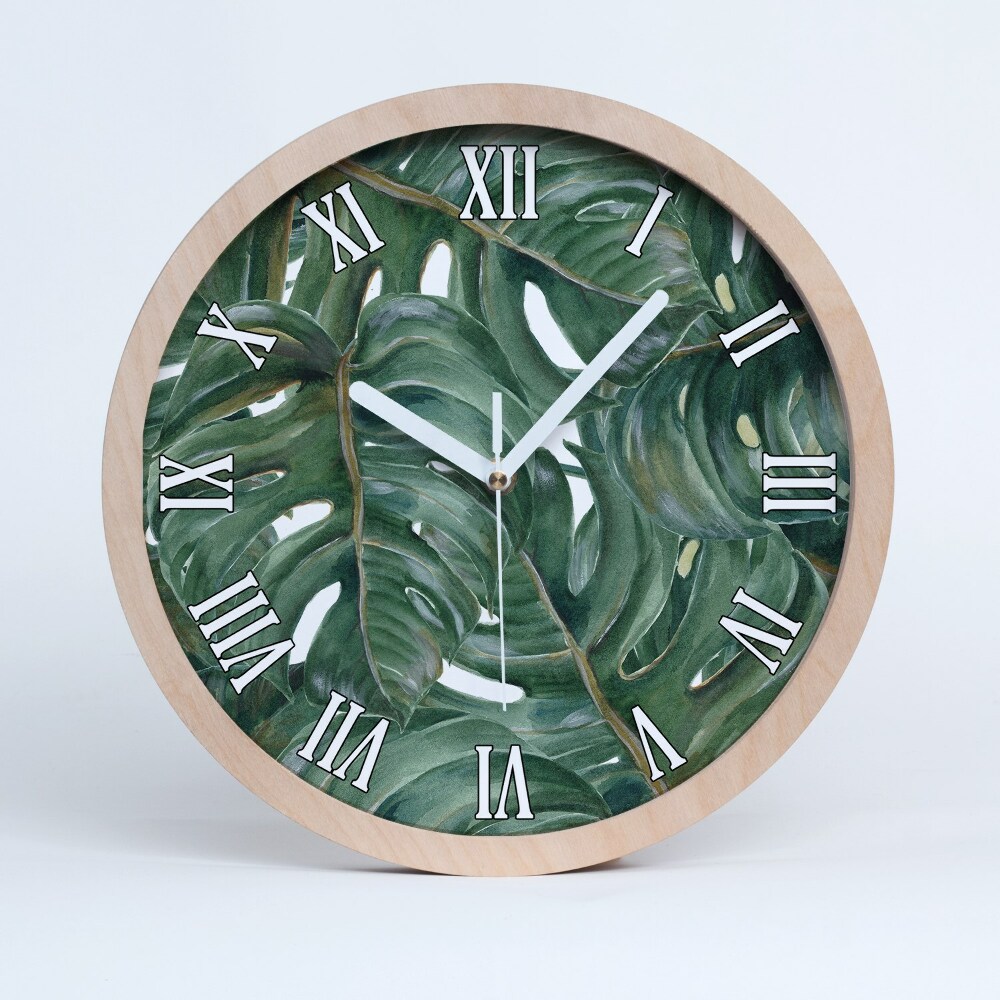 Nástěnné dřevěné hodiny Monstera