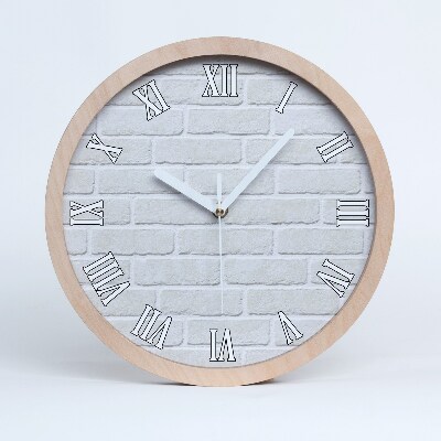 Nástěnné dřevěné hodiny Bílá cihlová zeď