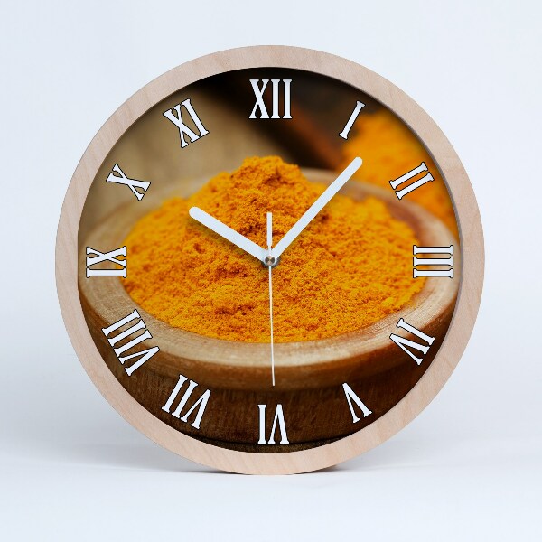 Okrúhle dřevěne hodiny Kurkuma koření