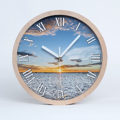 Dřevěné hodiny s fotkou Soumrak u moře