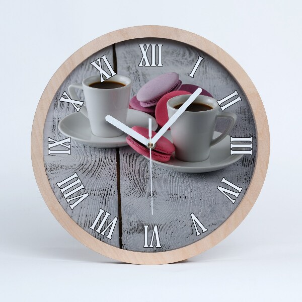 Okrúhle dřevěne hodiny Káva a sušenky
