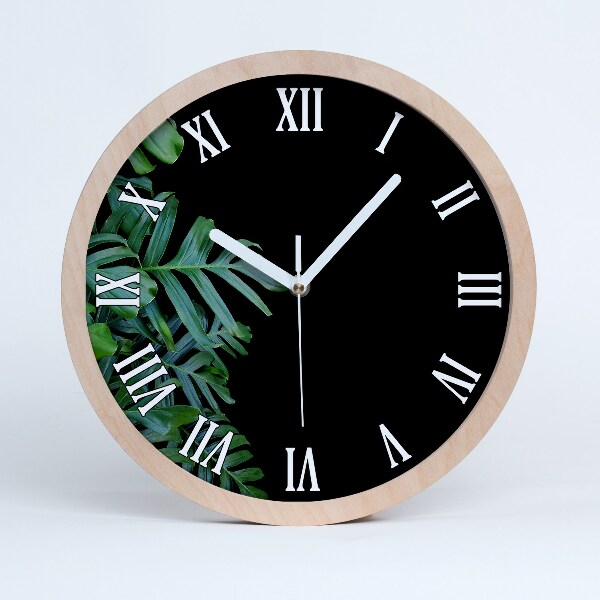 Okrúhle dřevěne hodiny Monstera