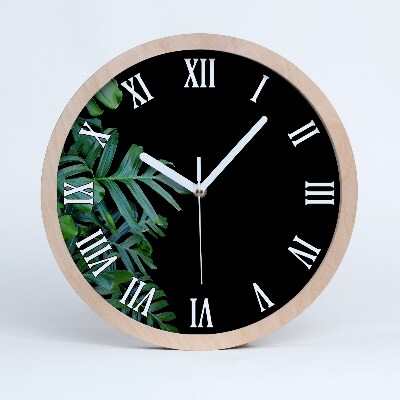 Okrúhle dřevěne hodiny Monstera