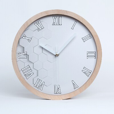 Dřevěné hodiny nástěnné Šestiúhelníky na pozadí