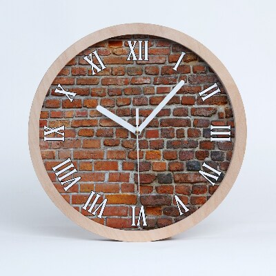 Dřevěne hodiny Červená cihlová zeď