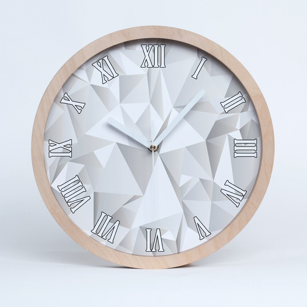 Dřevěné hodiny nástěnné Bílé trojúhelníky abstrakce